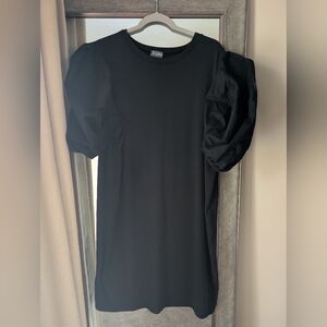 ARULA Black Ribbed Knit Dress With Puff Sleeves